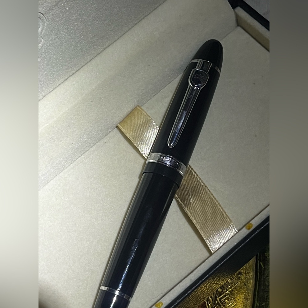 Black Stationery Fountain Pen with Metallic Emblem
